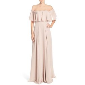 Monique Lhuillier Off the Shoulder Chiffon Gown